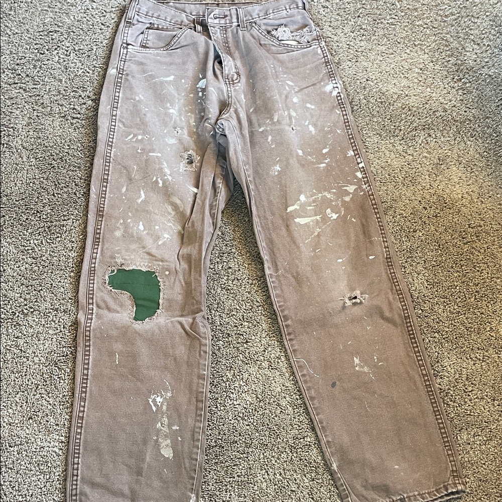 Dickies Brown Distressed Men's Pants with Paint and Patch — cool vibe
